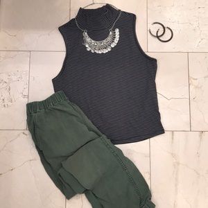 Black/grey striped mock neck top